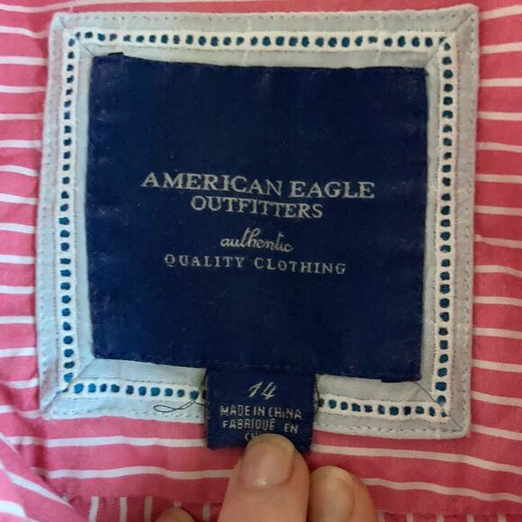 American Eagle Red & White Striped Buttondown, Size 14 - Picture 5 of 6